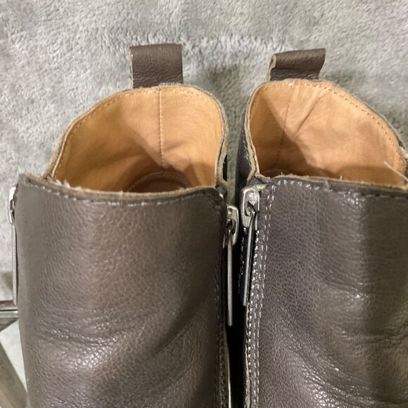 J/SLIDES  Tan Brown  Leather  Booties women’s  7 M Double Zipper platform Bloke - Picture 9 of 13